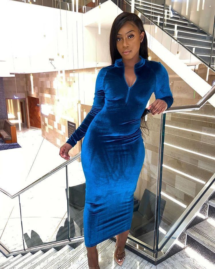Velvet Collared Maxi Dress in royal blue