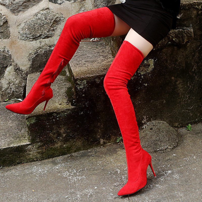 Over the Knee Stiletto Boots in red