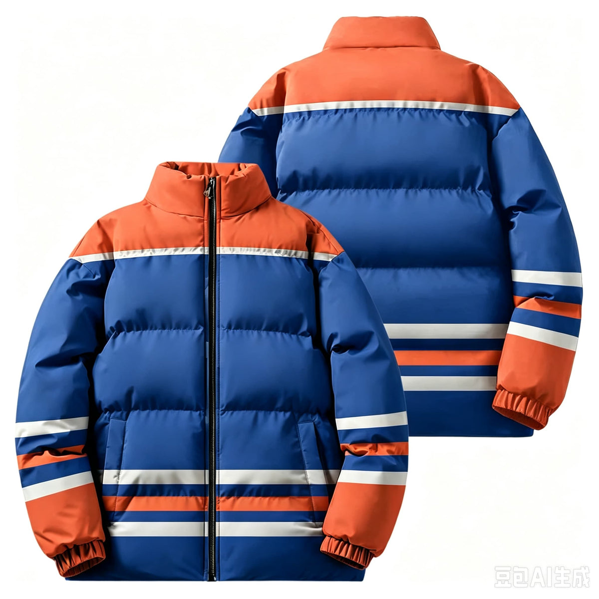 Retro Colour Block Puffer Jacket in blue/orange