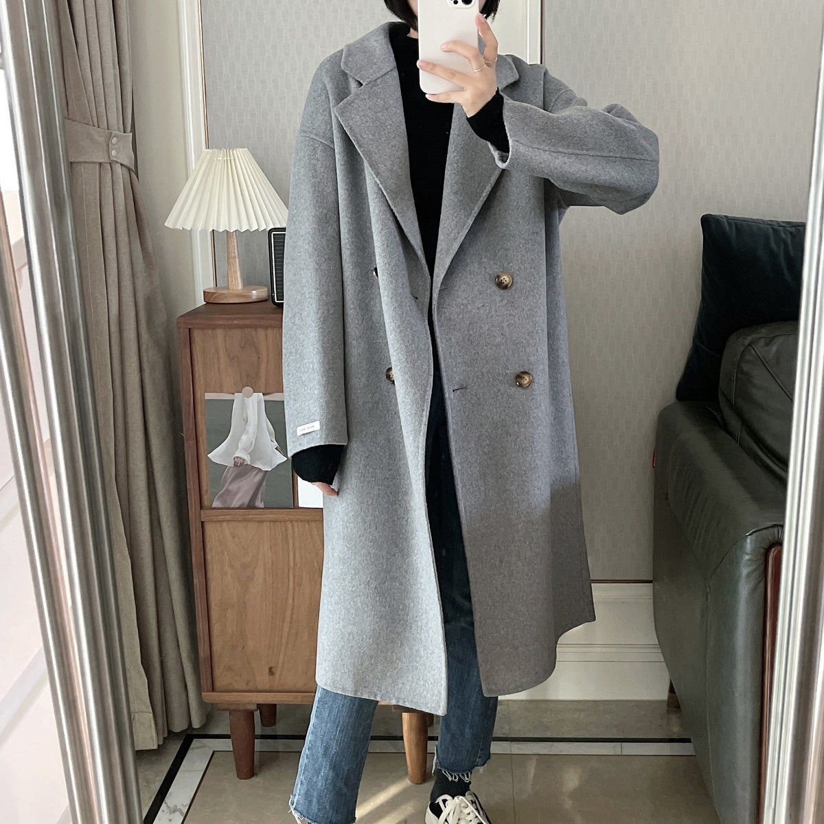 Double-Breasted Raglan Coat in light grey