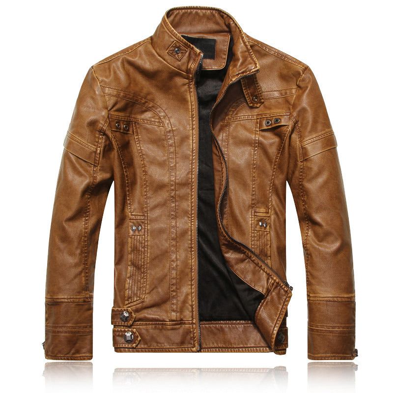 Faux Leather Biker Jacket in brown