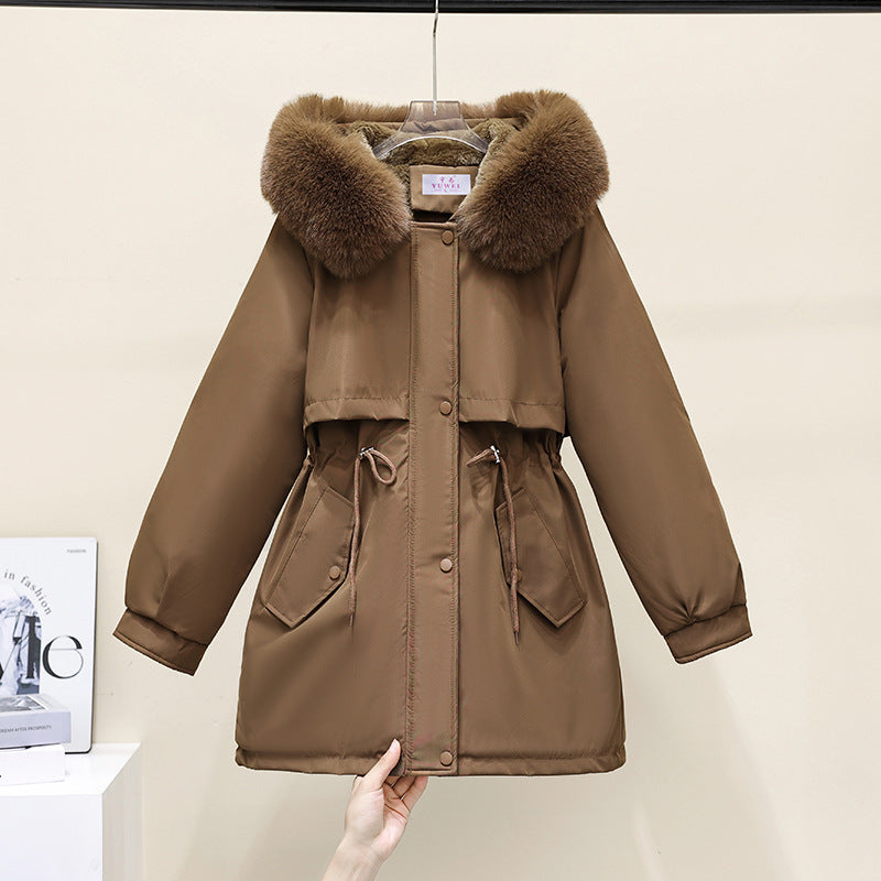 Fleece Lined Parka With Faux Fur Collar in brown