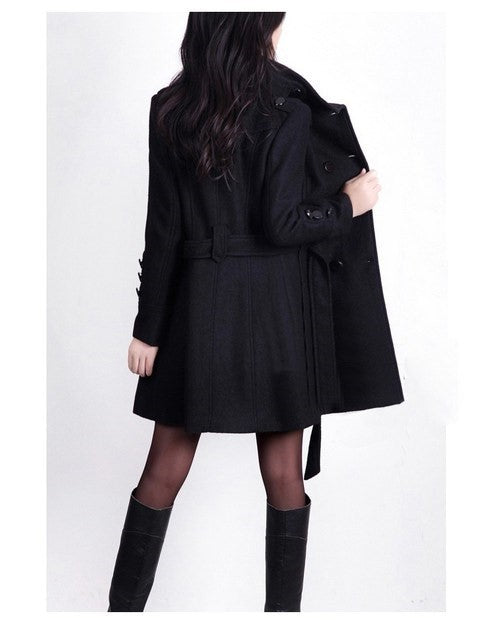Double-Breasted Fit and Flare Coat in black