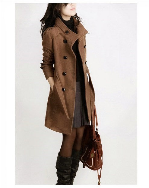 Double-Breasted Fit and Flare Coat in brown