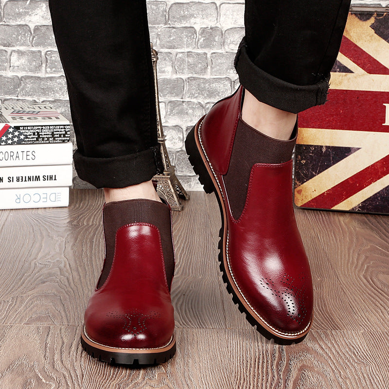 Brogue Chelsea Boots in wine red