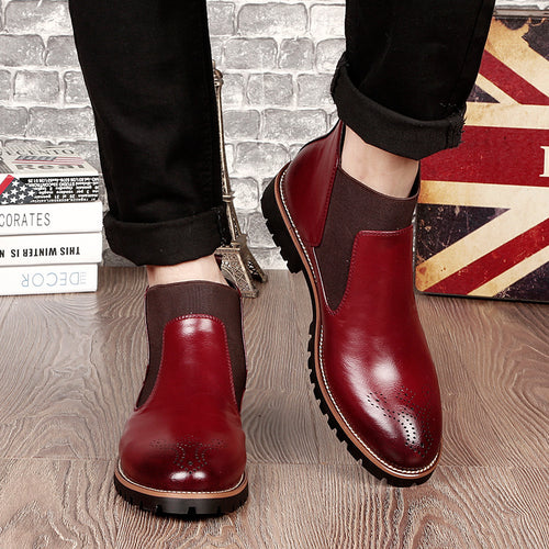 Brogue Chelsea Boots in wine red