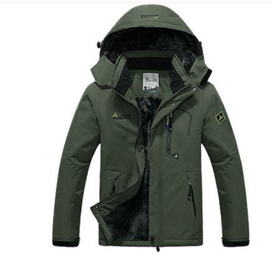 Waterproof Fleece-Lined Ski Jacket in army green
