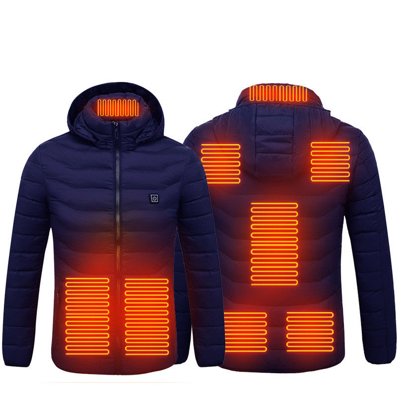 Heated Hooded Puffer Jacket in navy