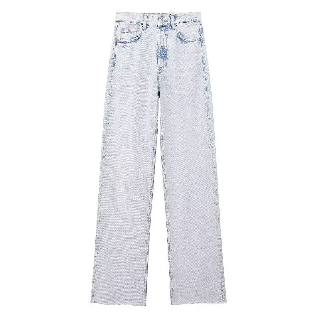 High Waist Straight Wide Leg Jeans in light blue