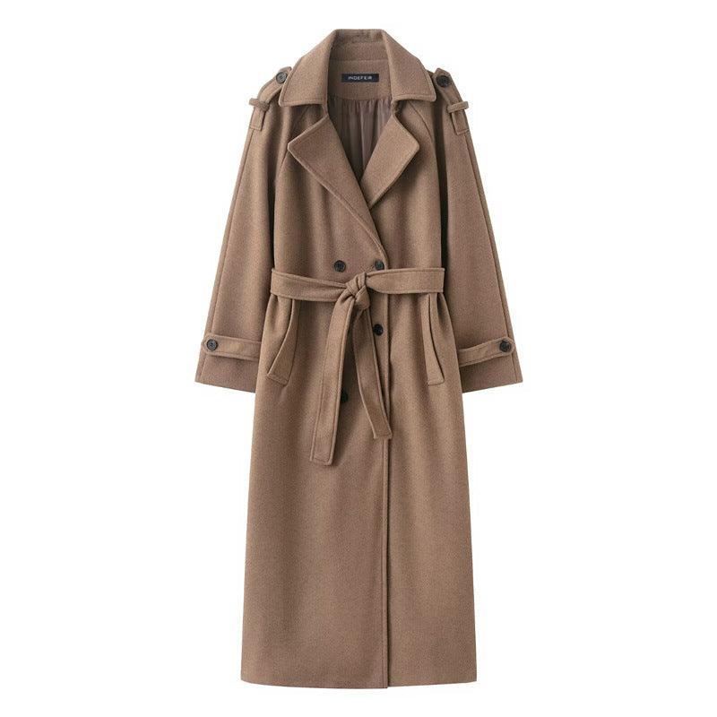 Double-Breasted Maxi Coat in camel