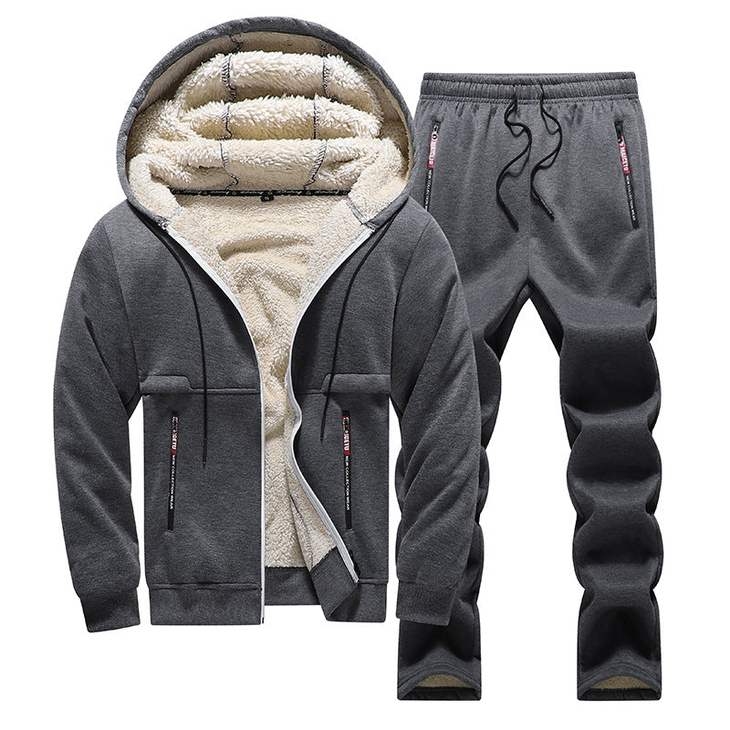 Fleece Lined Zip Hoodie Tracksuit in dark grey