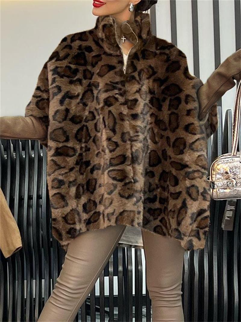 Leopard Faux Fur Cape Coat in dark brown leopard