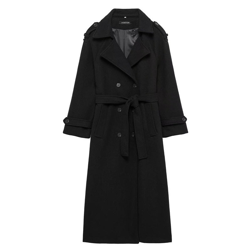 Double-Breasted Maxi Coat in black