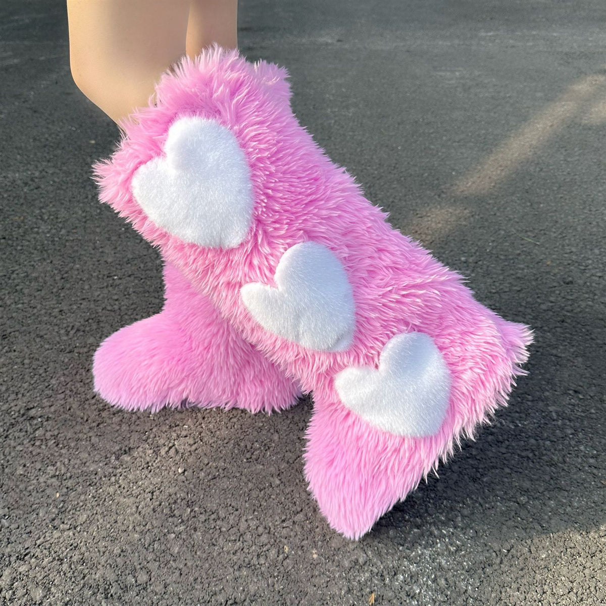 Fluffy Faux Fur Snow Boots in pink
