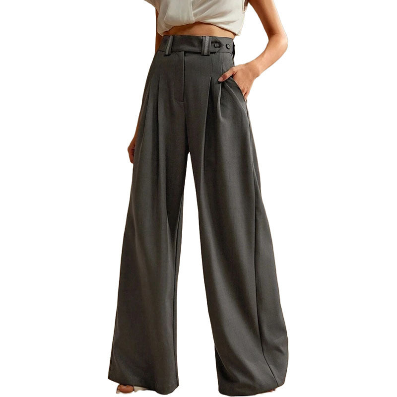Tailored Wide Leg Trousers with Belt Detail in dark grey