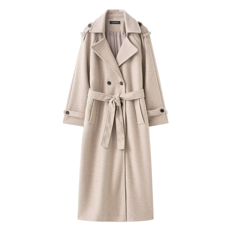 Double-Breasted Maxi Coat in beige