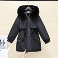 Fleece Lined Parka With Faux Fur Collar in black