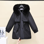 Fleece Lined Parka With Faux Fur Collar in black