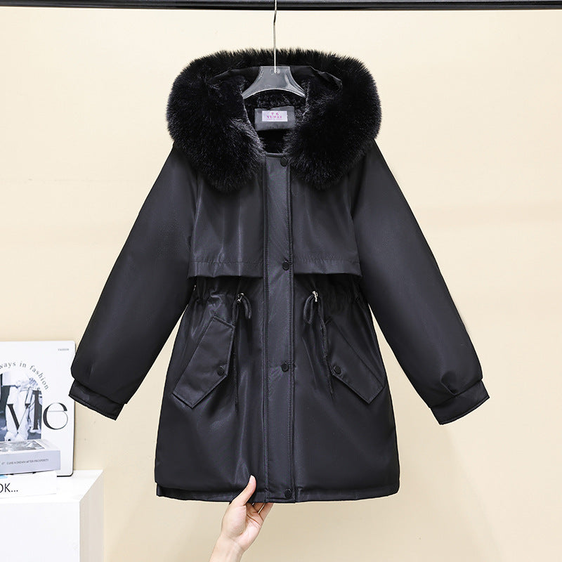 Fleece Lined Parka With Faux Fur Collar in black