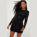 Sequin Fringe Mesh Sleeve Mini Dress, photo 1