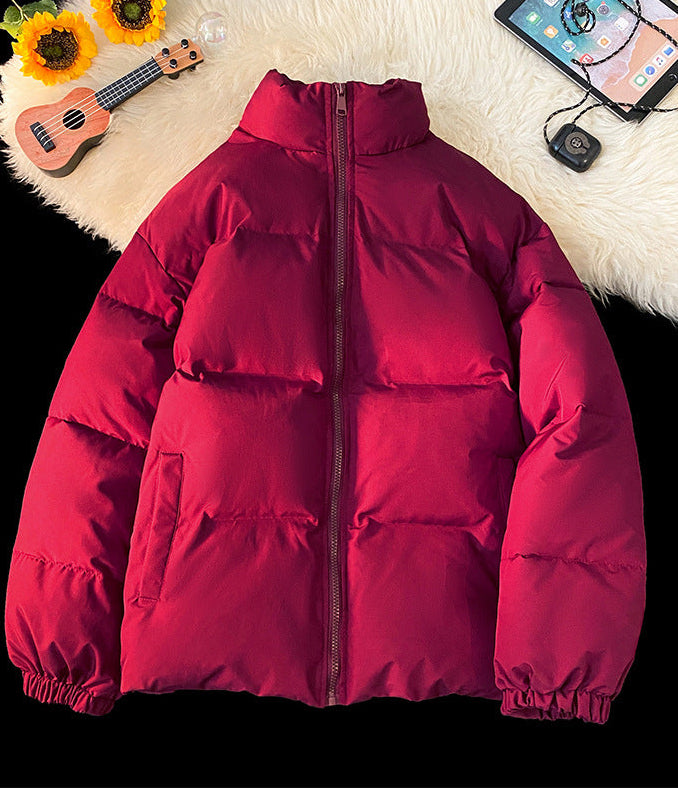 Stand Collar Puffer Jacket in burgundy