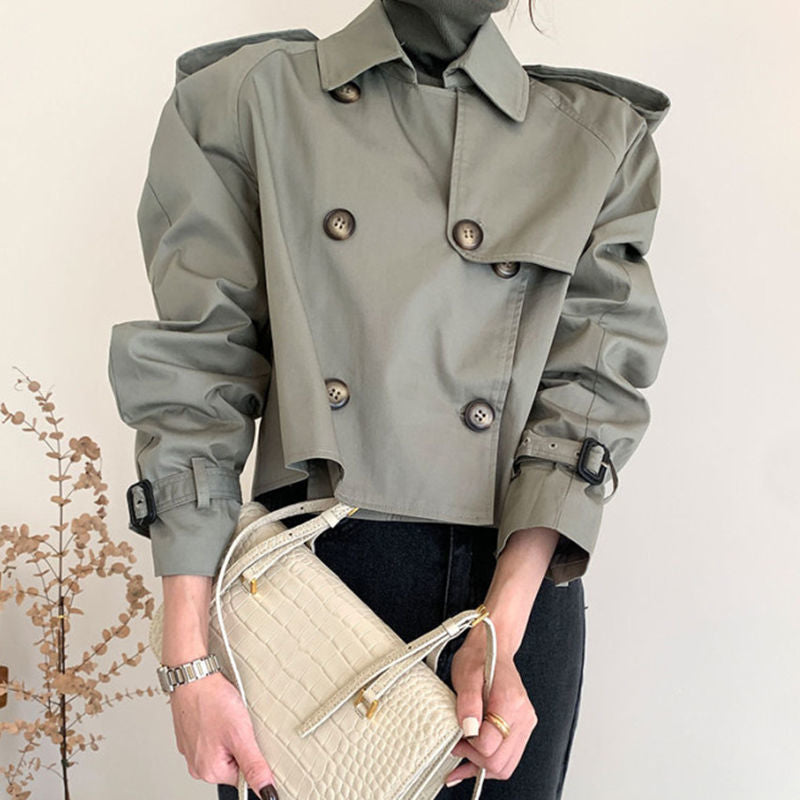 Cropped Trench Jacket in sage green
