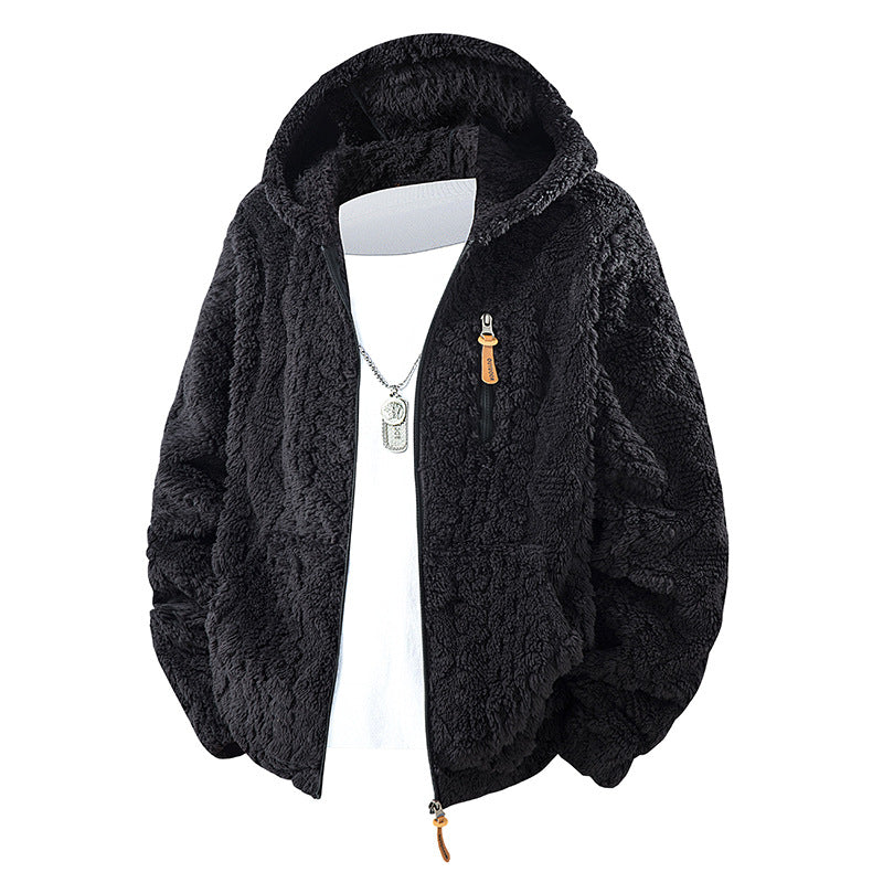 Hooded Fleece Zip Jacket in black