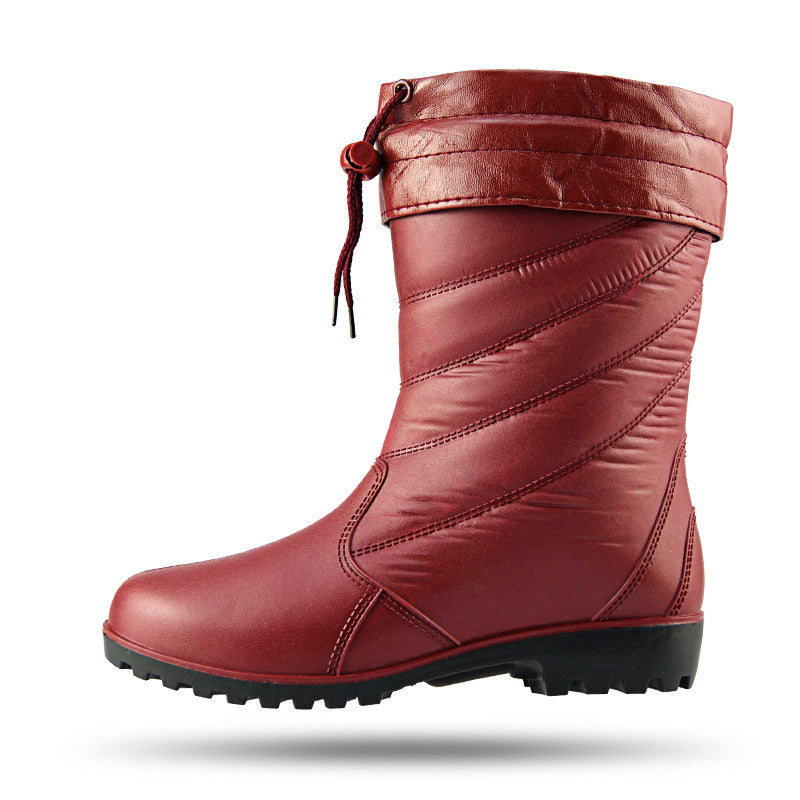 Quilted Lined Mid Calf Wellies in maroon