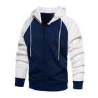 Colour Block Zip Up Hoodie in white/navy