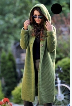 Long Hooded Chunky Knit Cardigan in green
