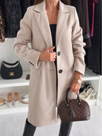 Single-Breasted Long Coat in khaki