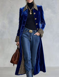 Velvet Trench Coat With Leopard Collar in blue
