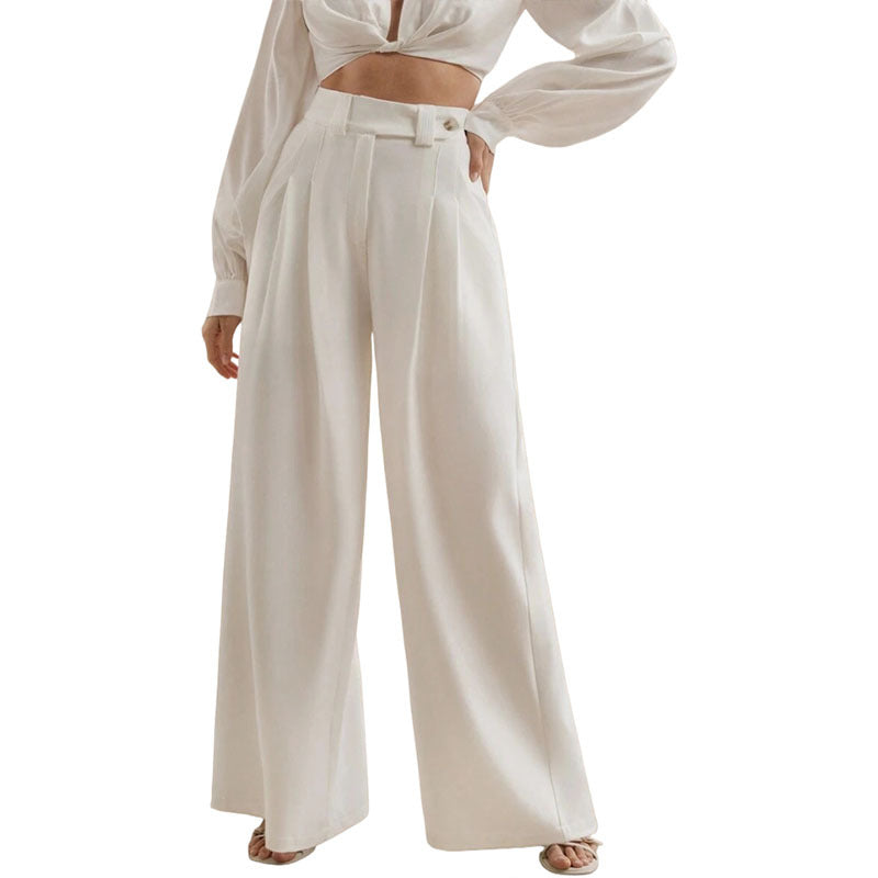 Tailored Wide Leg Trousers with Belt Detail in beige