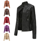 Faux Leather Stand Collar Biker Jacket, photo 9