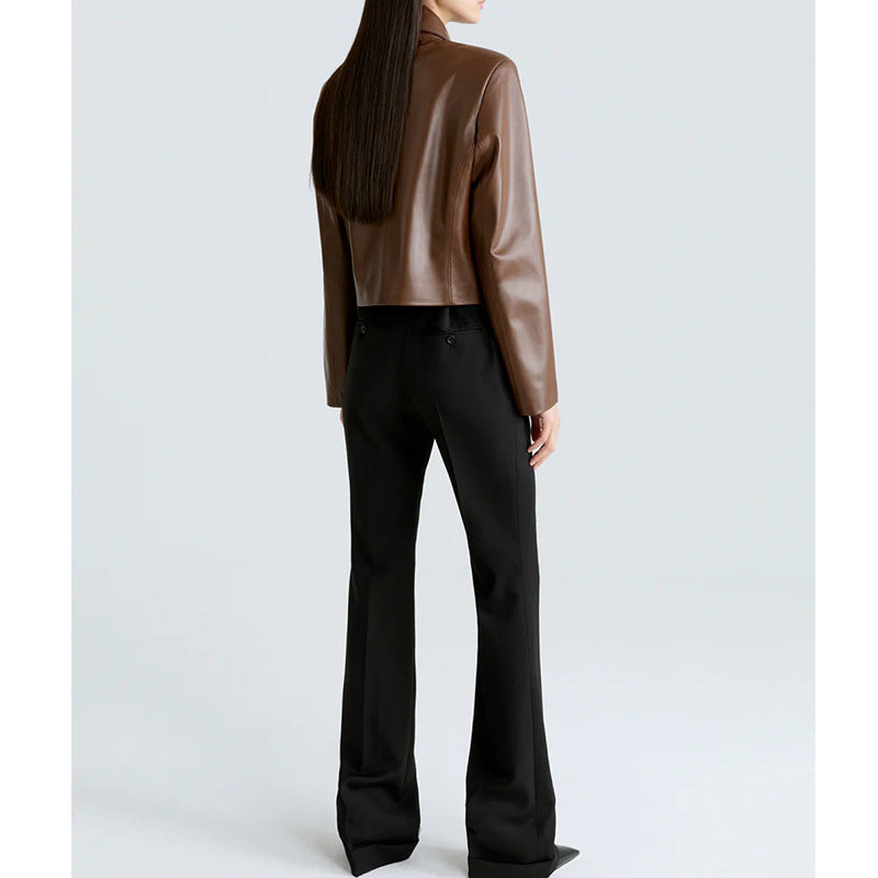 Cropped Lapel Faux Leather Jacket, photo 2
