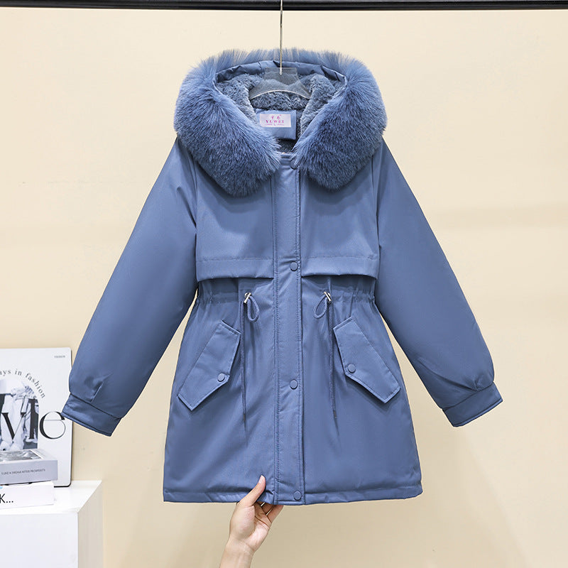 Fleece Lined Parka With Faux Fur Collar in blue