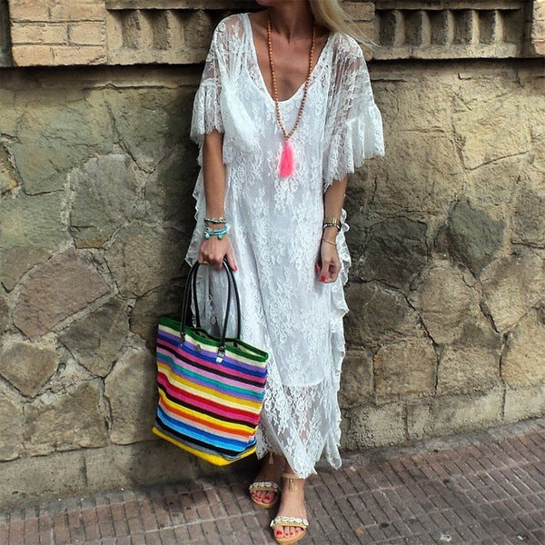 Crochet Lace Maxi Dress in white