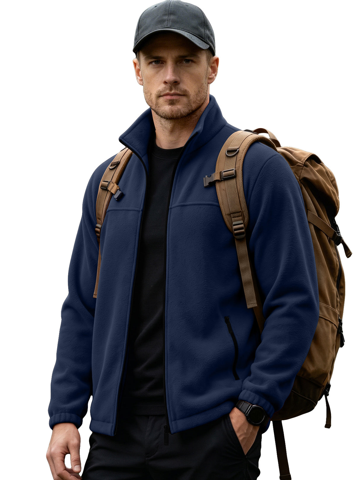 Stand Collar Fleece Jacket in navy