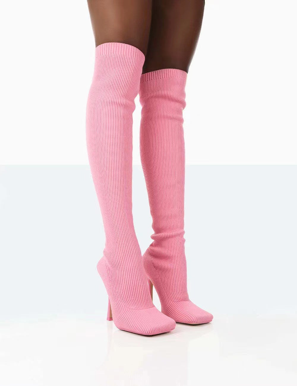 Over the Knee Suede Heeled Boots in pink