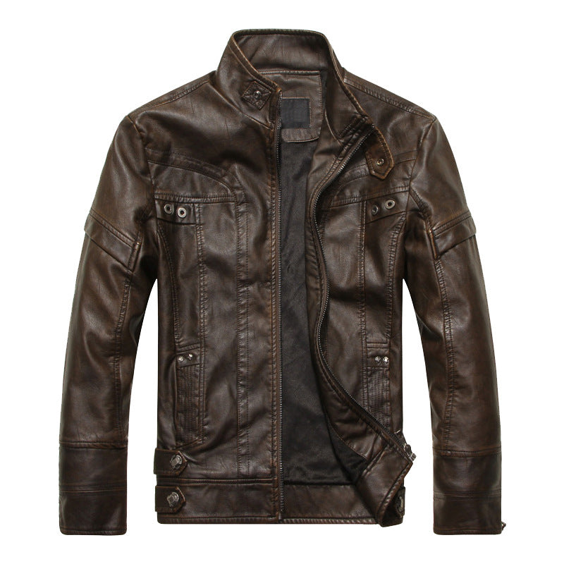 Faux Leather Biker Jacket in coffee
