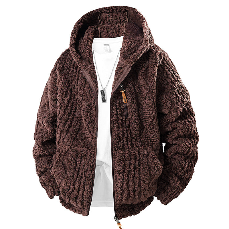 Hooded Fleece Zip Jacket in coffee