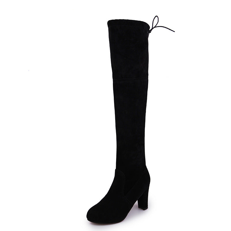 Knee High Block Heel Boots in black