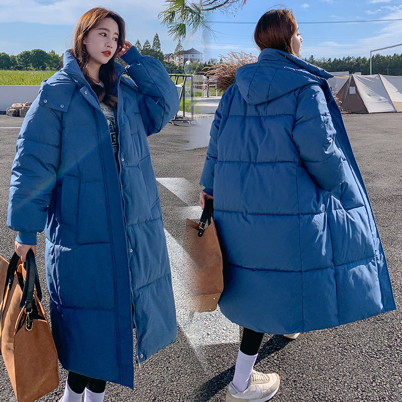 Oversized Longline Puffer Coat in denim blue
