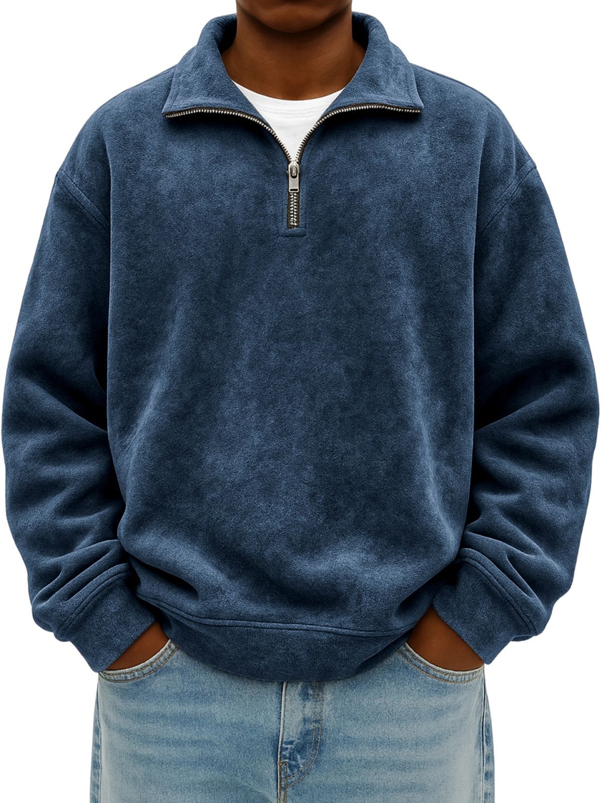 Half Zip Stand Collar Sweatshirt in navy