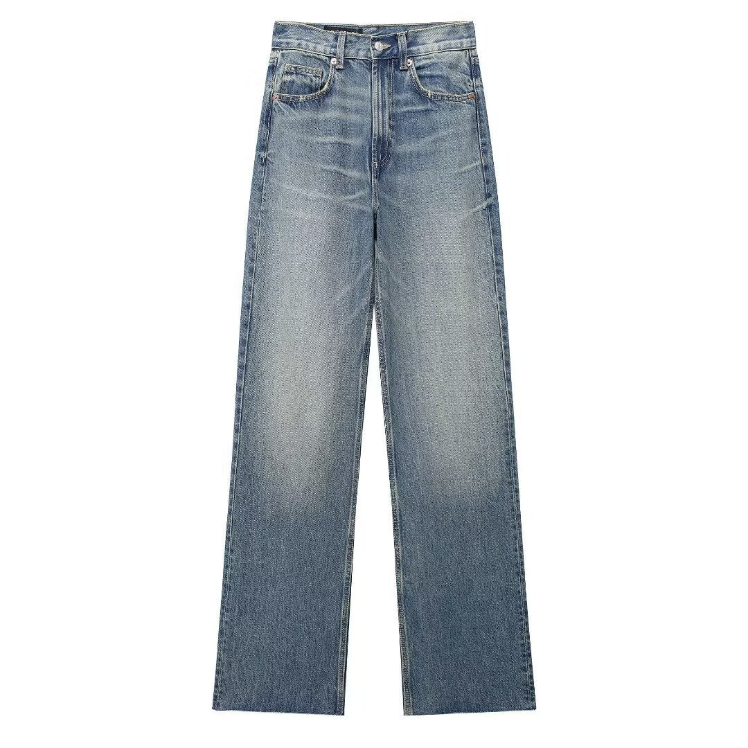 High Waist Straight Wide Leg Jeans in sea blue