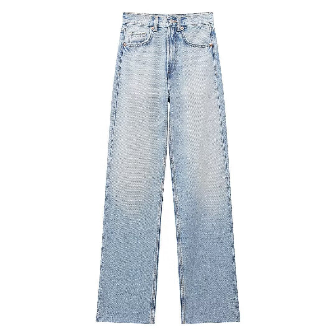 High Waist Straight Wide Leg Jeans in ice blue