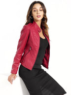 Faux Leather Stand Collar Biker Jacket, photo 3