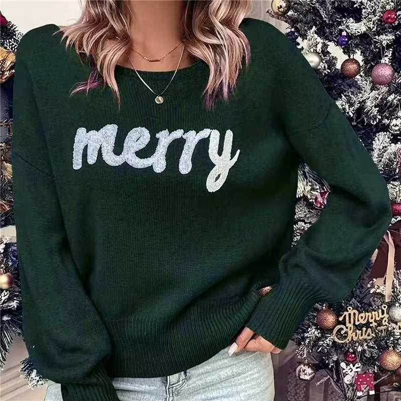 Merry Knit Crew Neck Jumper in dark green