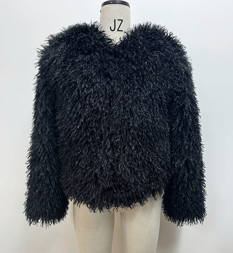 Short Faux Fur Jacket in black