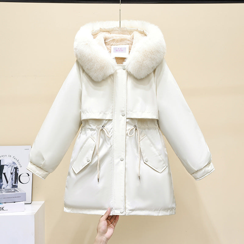 Fleece Lined Parka With Faux Fur Collar in beige
